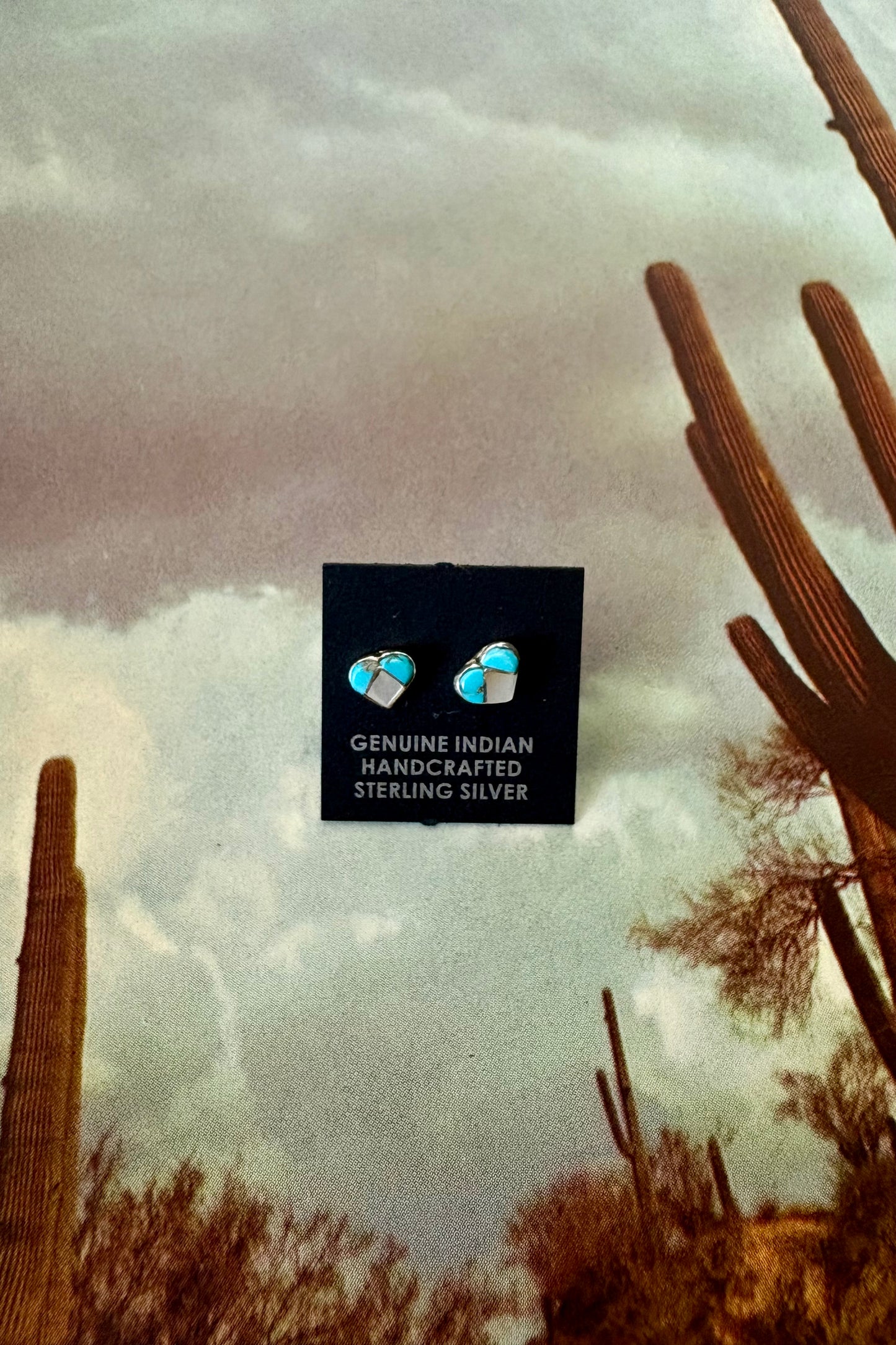 Opal and turquoise heart studs