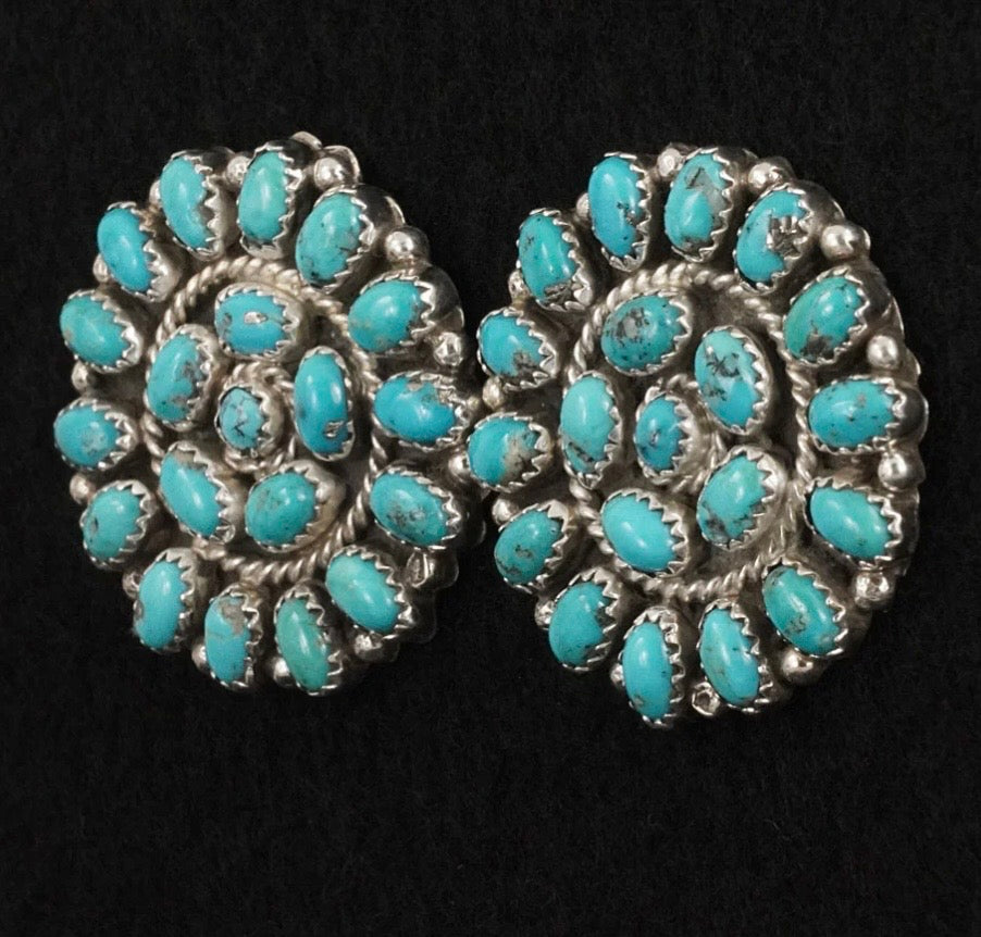 Turquoise & Silver Cluster Earrings