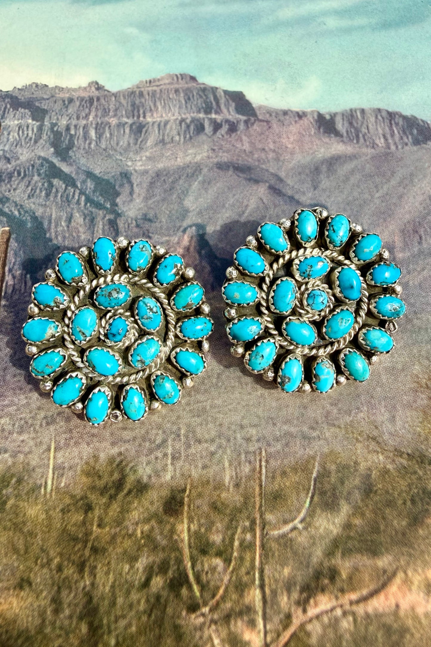 Turquoise & Silver Cluster Earrings