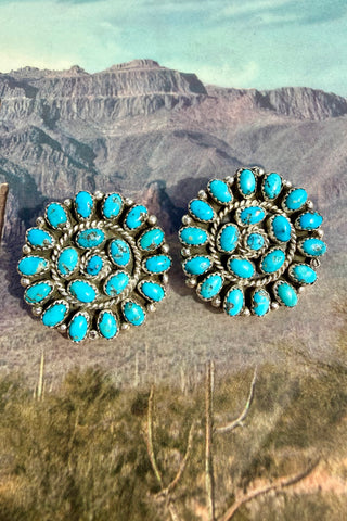 CLUSTER LOVE ❖ Turquoise & Silver Cluster Earrings