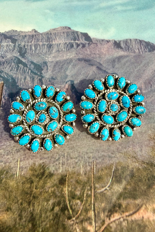 Turquoise & Silver Cluster Earrings