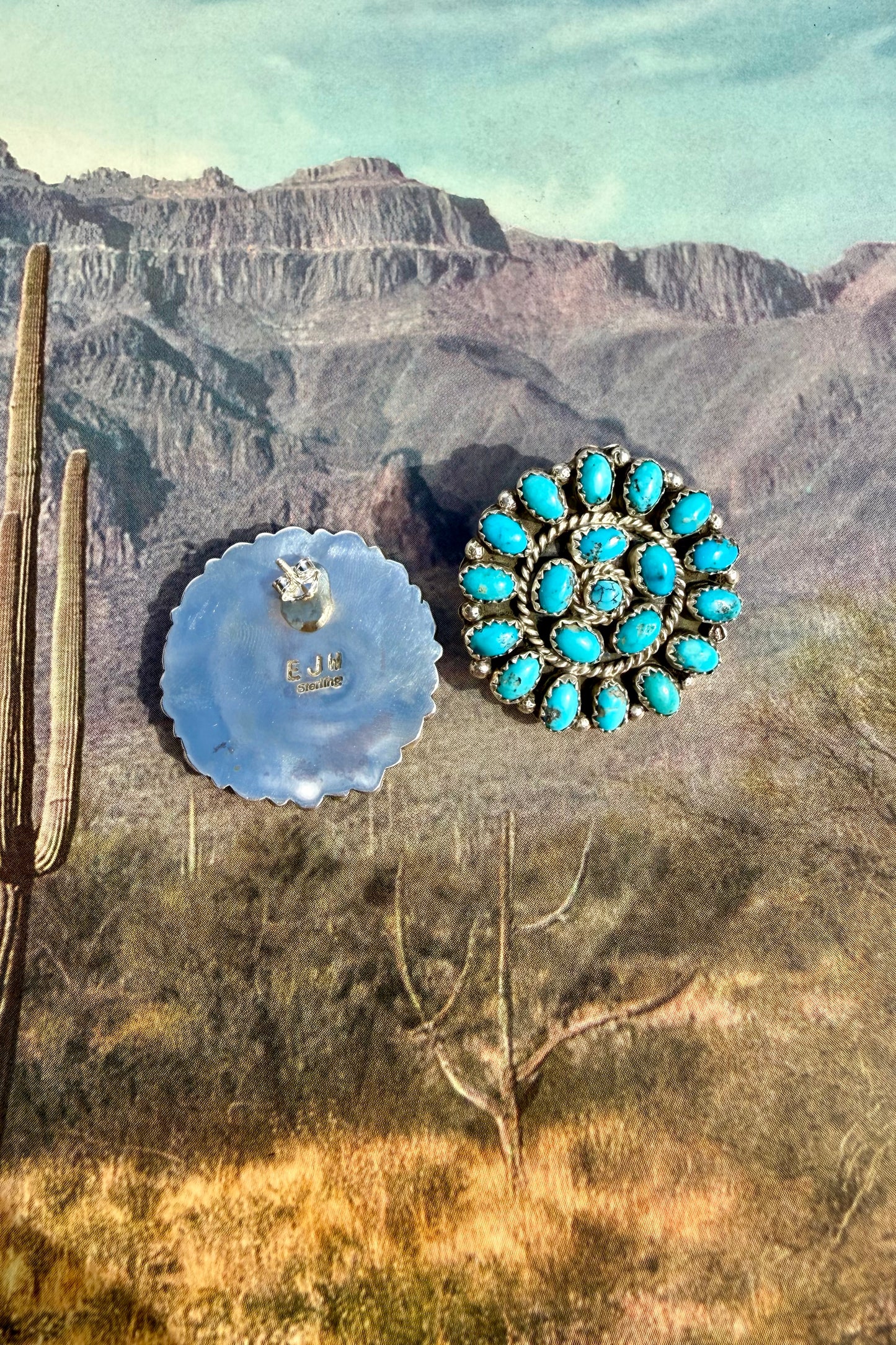 Turquoise & Silver Cluster Earrings