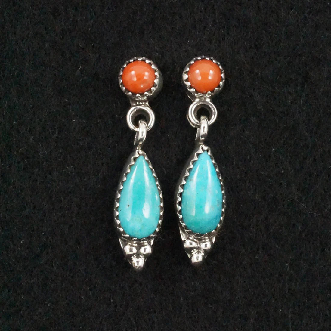 Turquoise & Coral Dangle Earrings