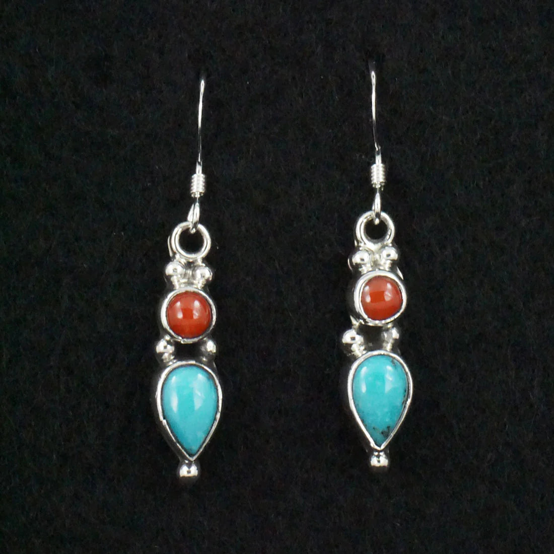 Turquoise, Coral & Sterling Silver Earrings