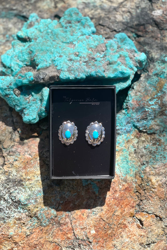 Turquoise Silver Concho Earrings