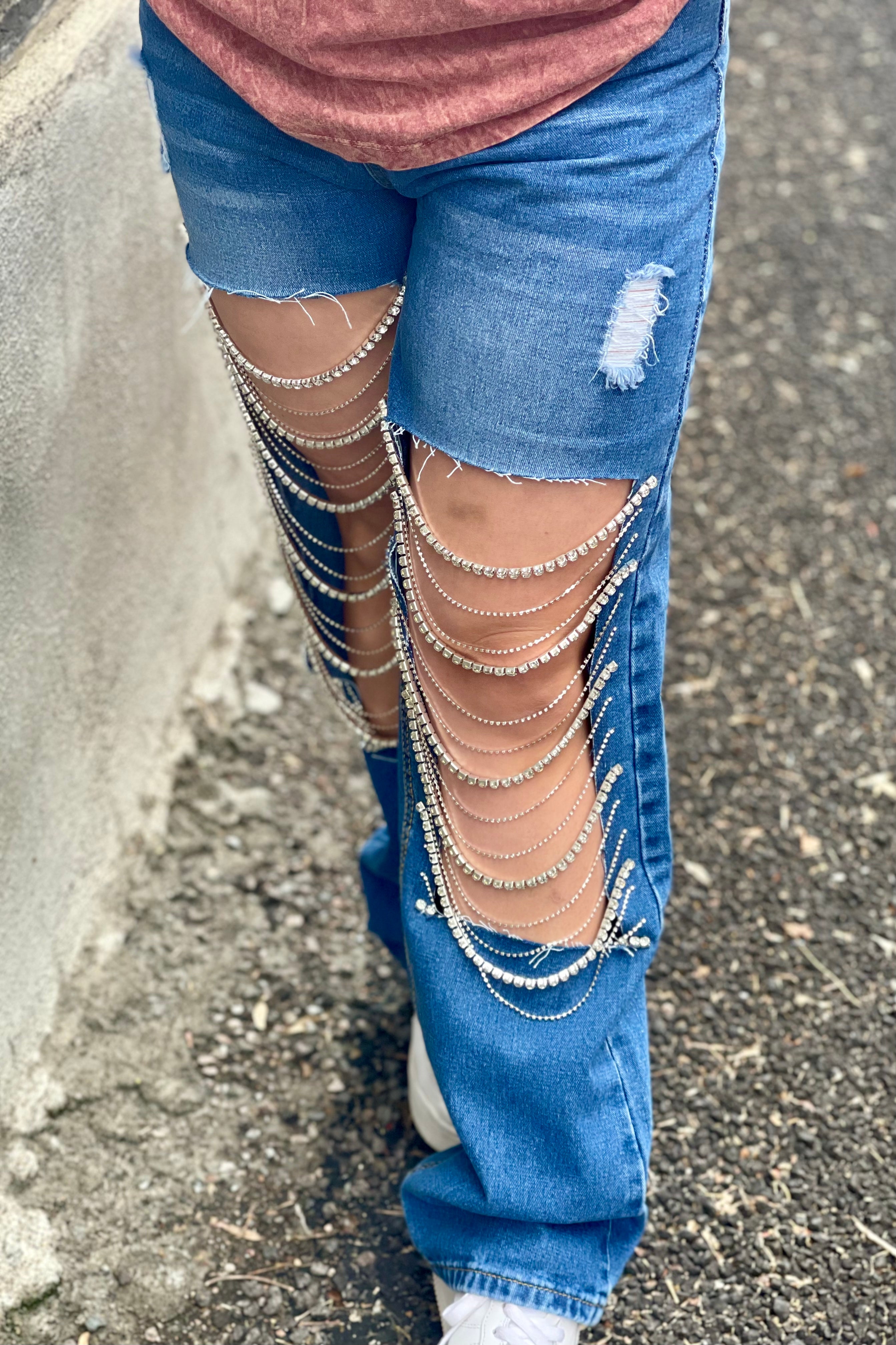 Blue B Studded Rhinestone Distressed Denim Jeans – Poet Street Boutique