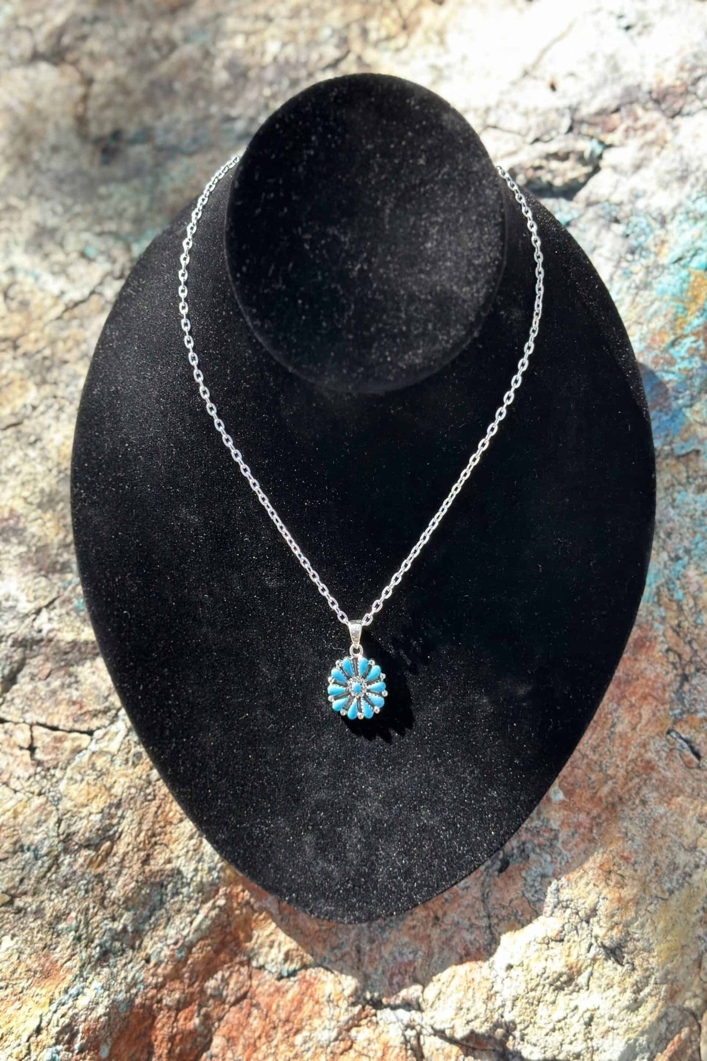 Turquoise Petit Point Silver Necklace